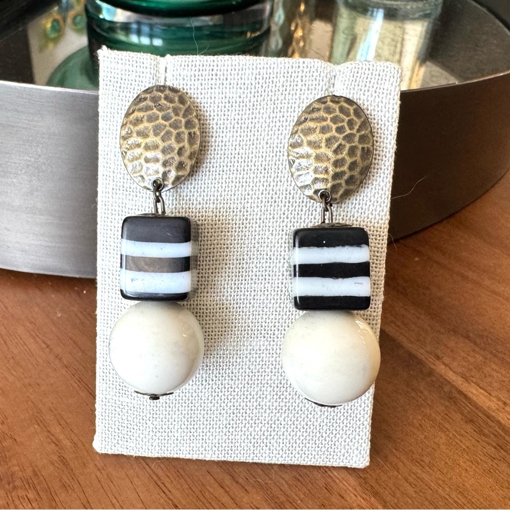 Brazil Artisan Black and White Dangle Earrings